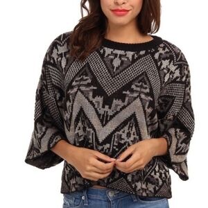 Free People Black and Gray Geometric Sweater